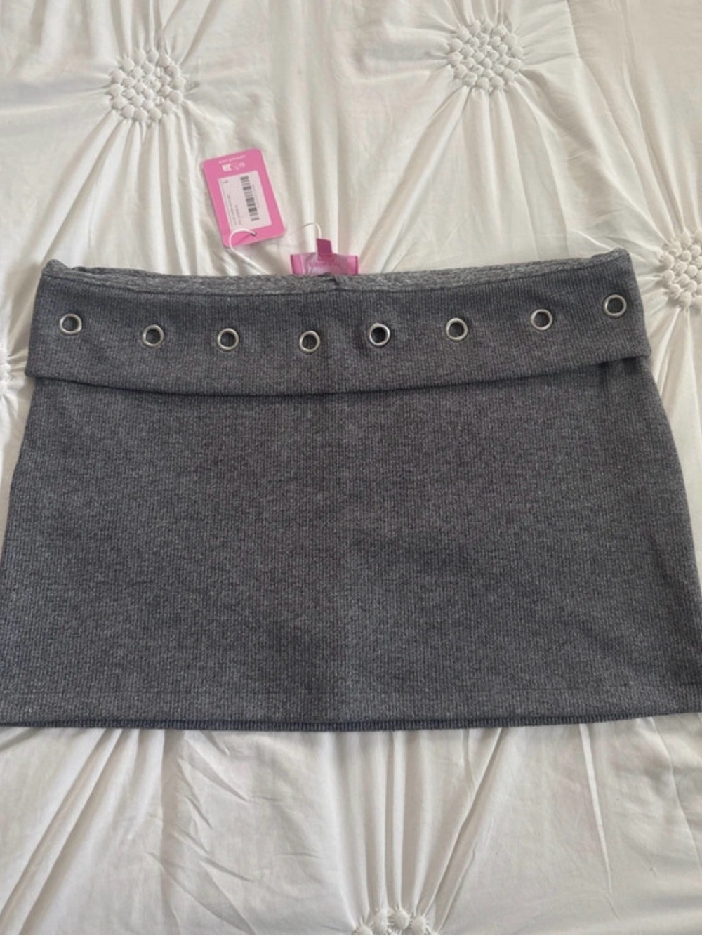 Edikted Charcoal Gray Knit Eyelet Mini Skirt